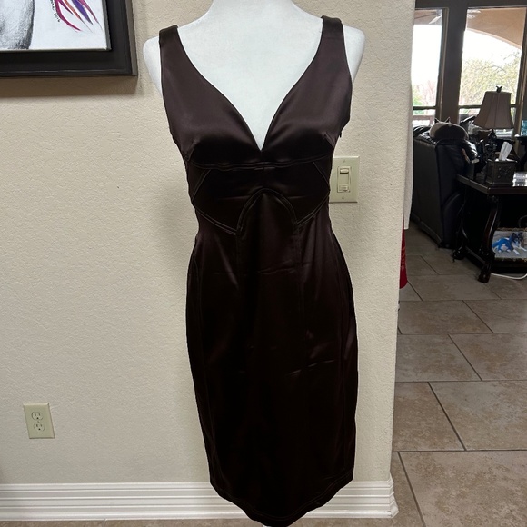 David Meister Espresso Satin Dress. NWOT. Size 10 - Picture 1 of 11